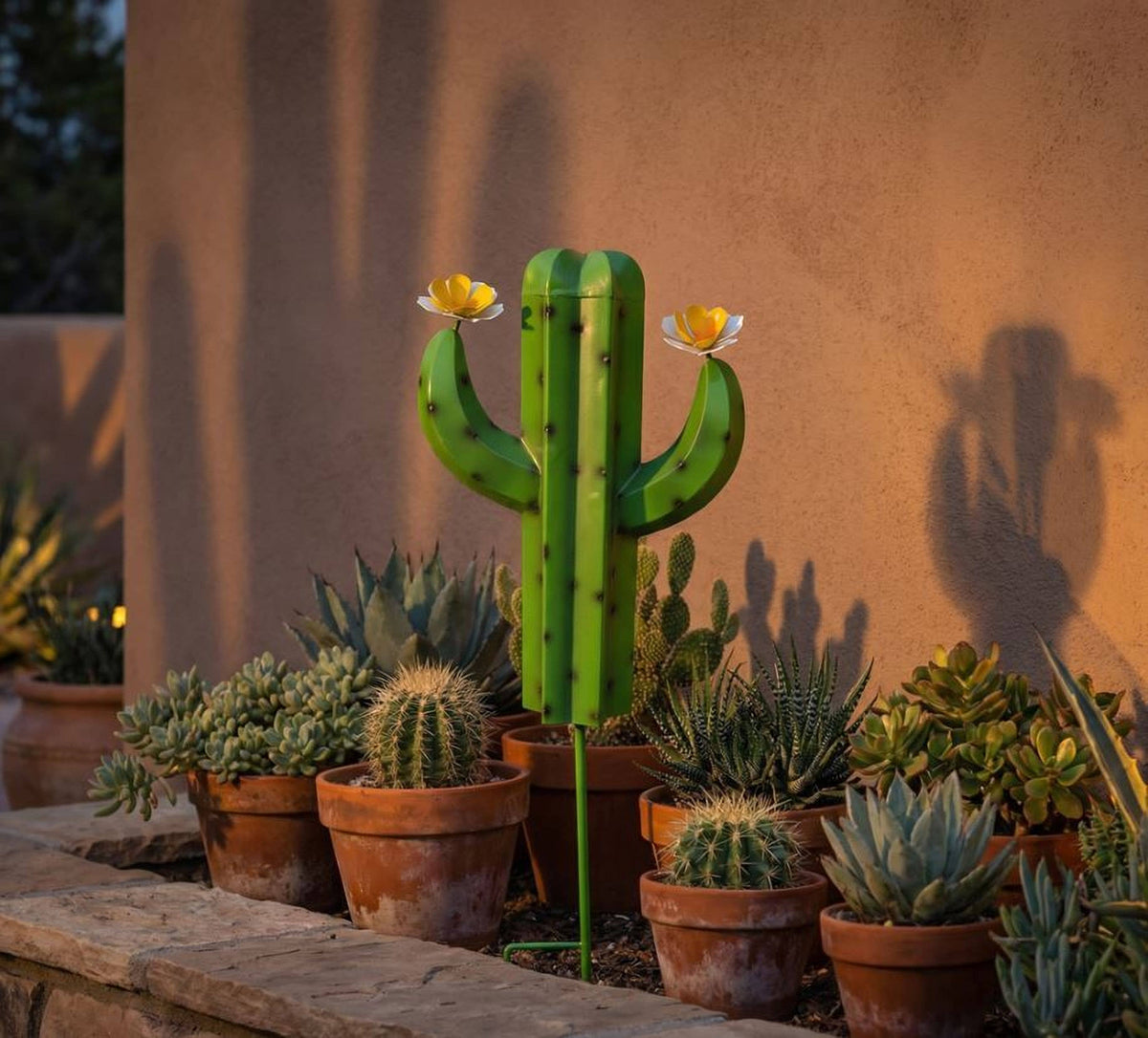 Saguaro Cactus Stake - Green - Floral Detail - Copper State Home + Iron