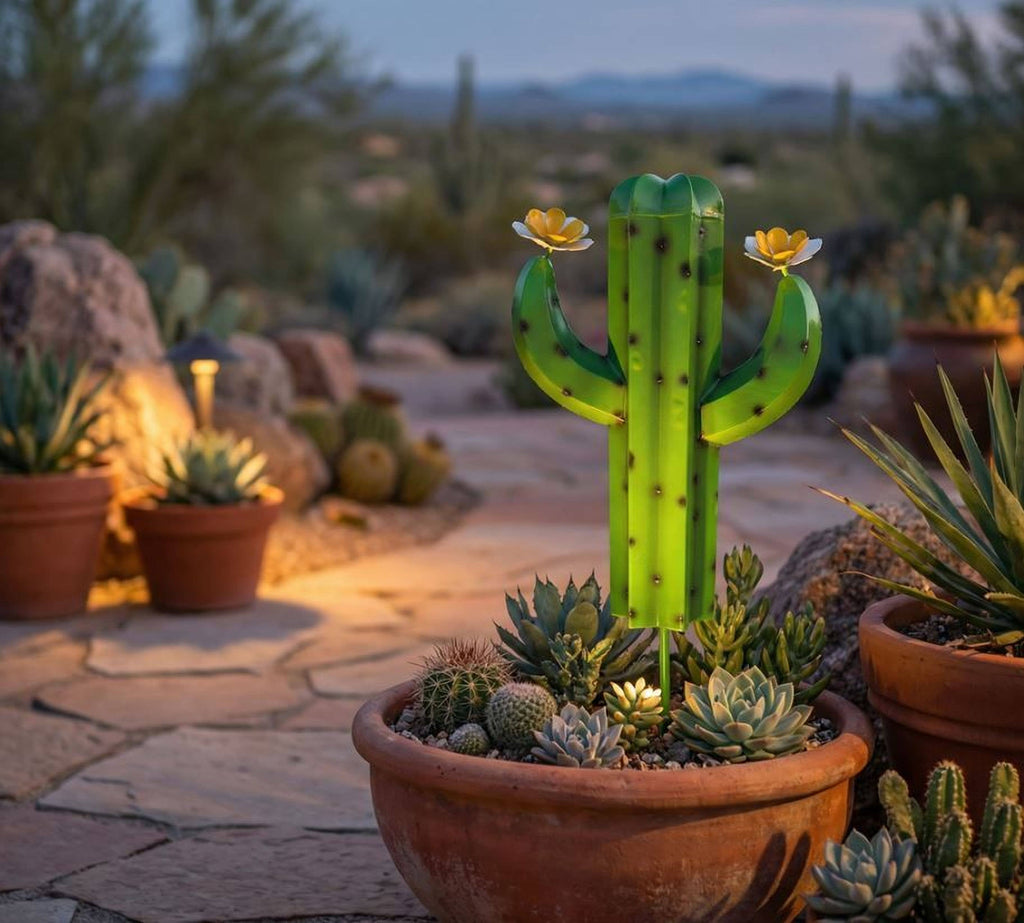 Saguaro Cactus Stake - Green - Floral Detail - Copper State Home + Iron