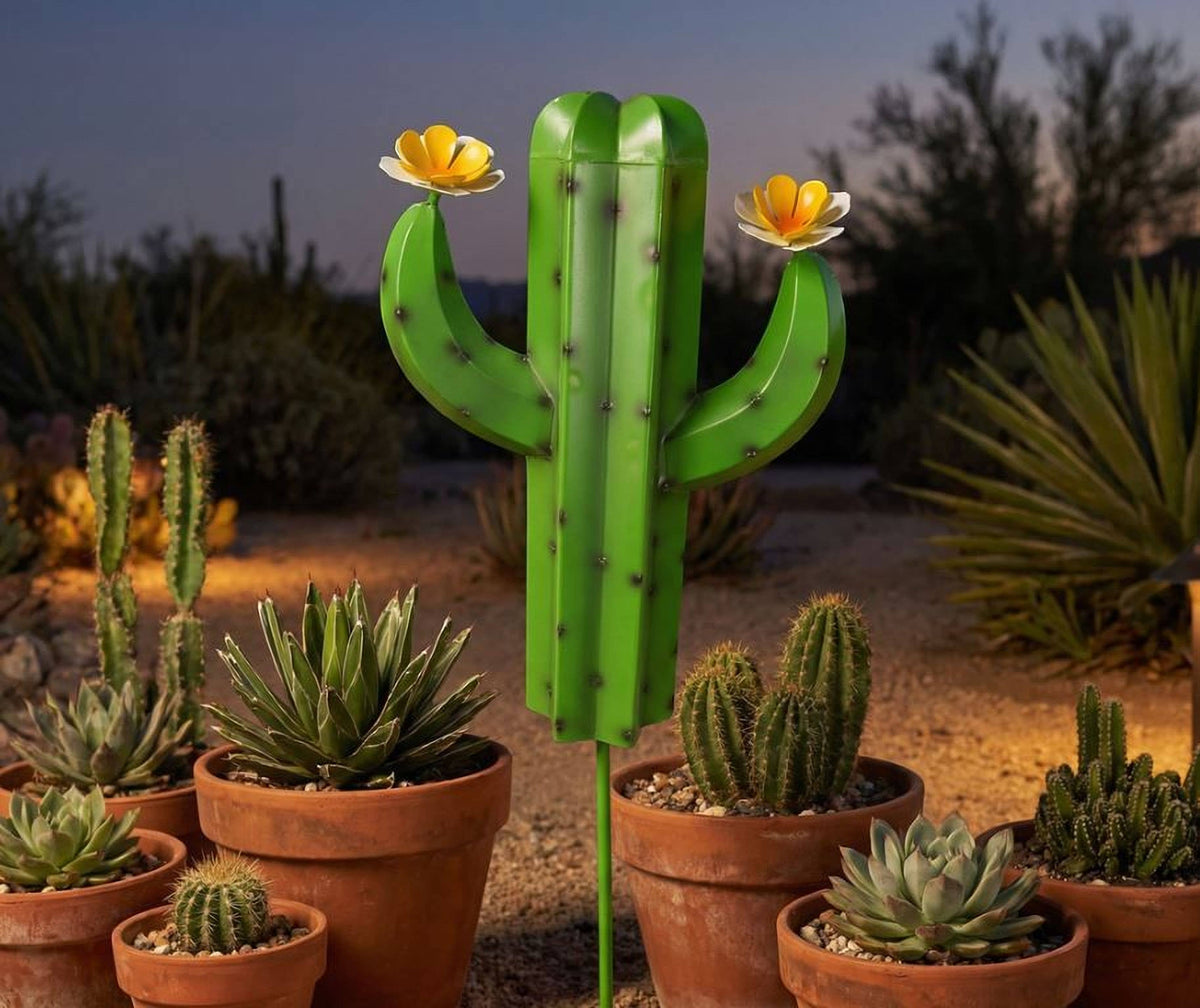 Saguaro Cactus Stake - Green - Floral Detail - Copper State Home + Iron