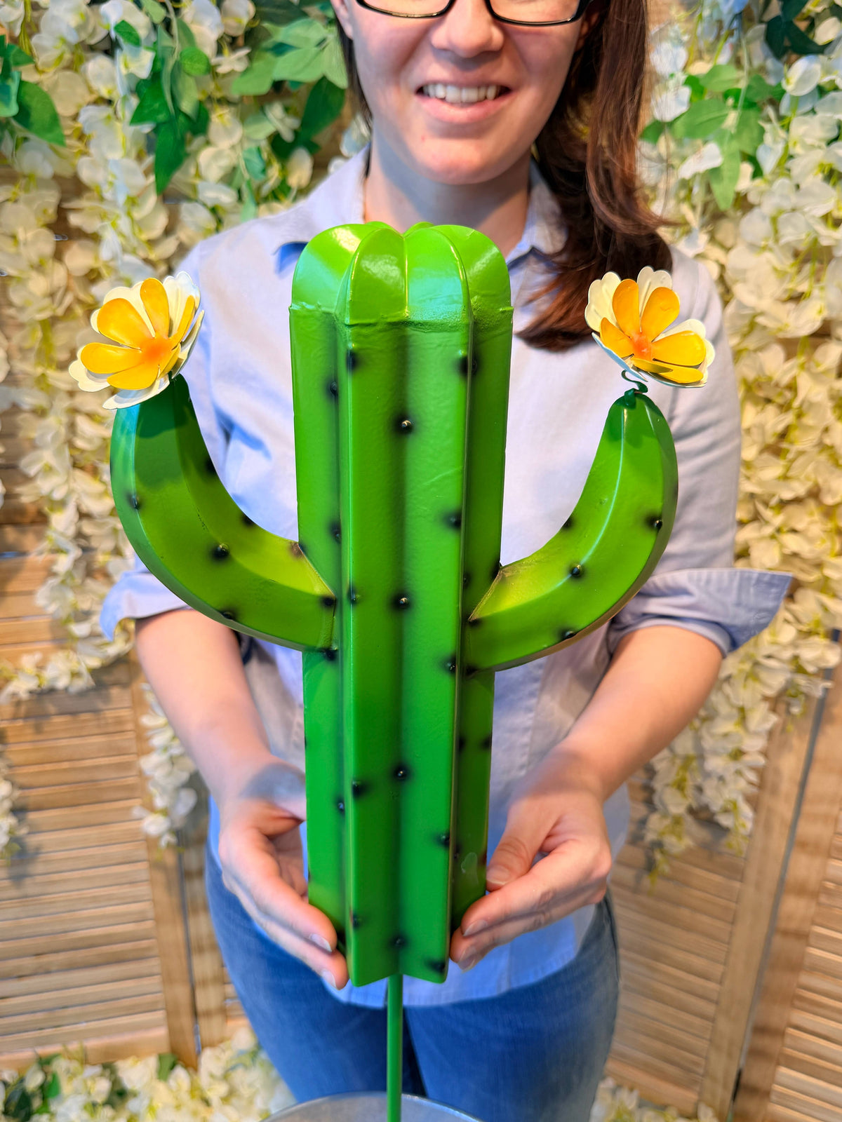 Saguaro Cactus Stake - Green - Floral Detail - Copper State Home + Iron