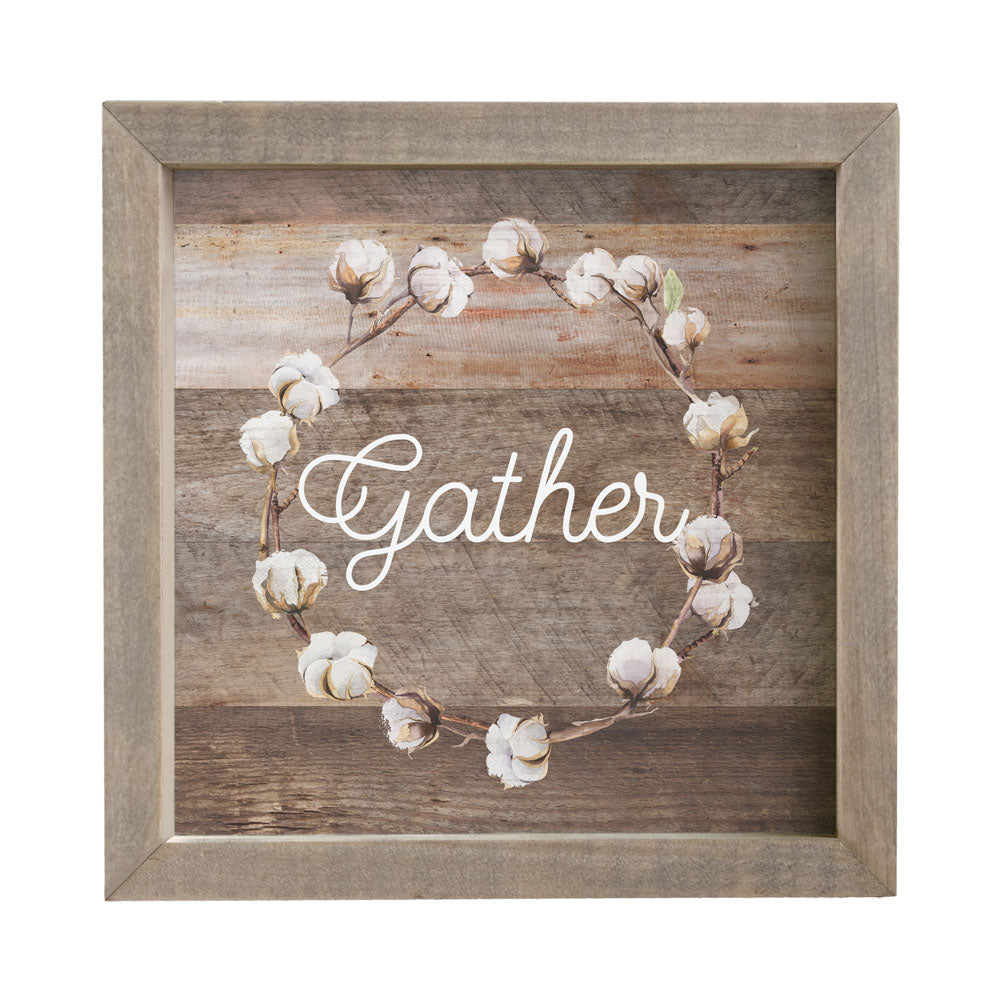 Gather - Rustic Framed Sign, 10" x 10"