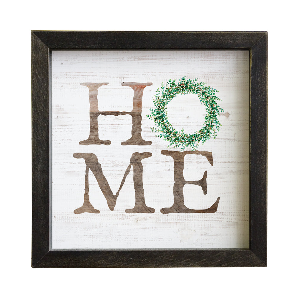 Home Wreath - Rustic Framed Sign, 10" x 10"